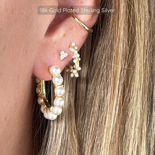 Daryl Pearl Hoops - 18K Gold Plated Sterling Silver