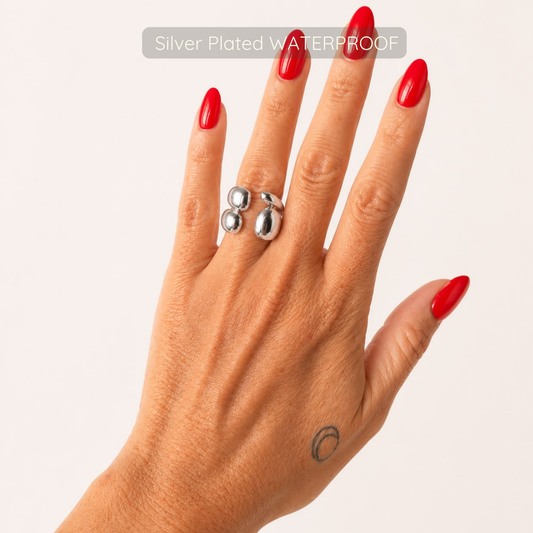 Double Delia Adjustable Ring - Silver - Waterproof