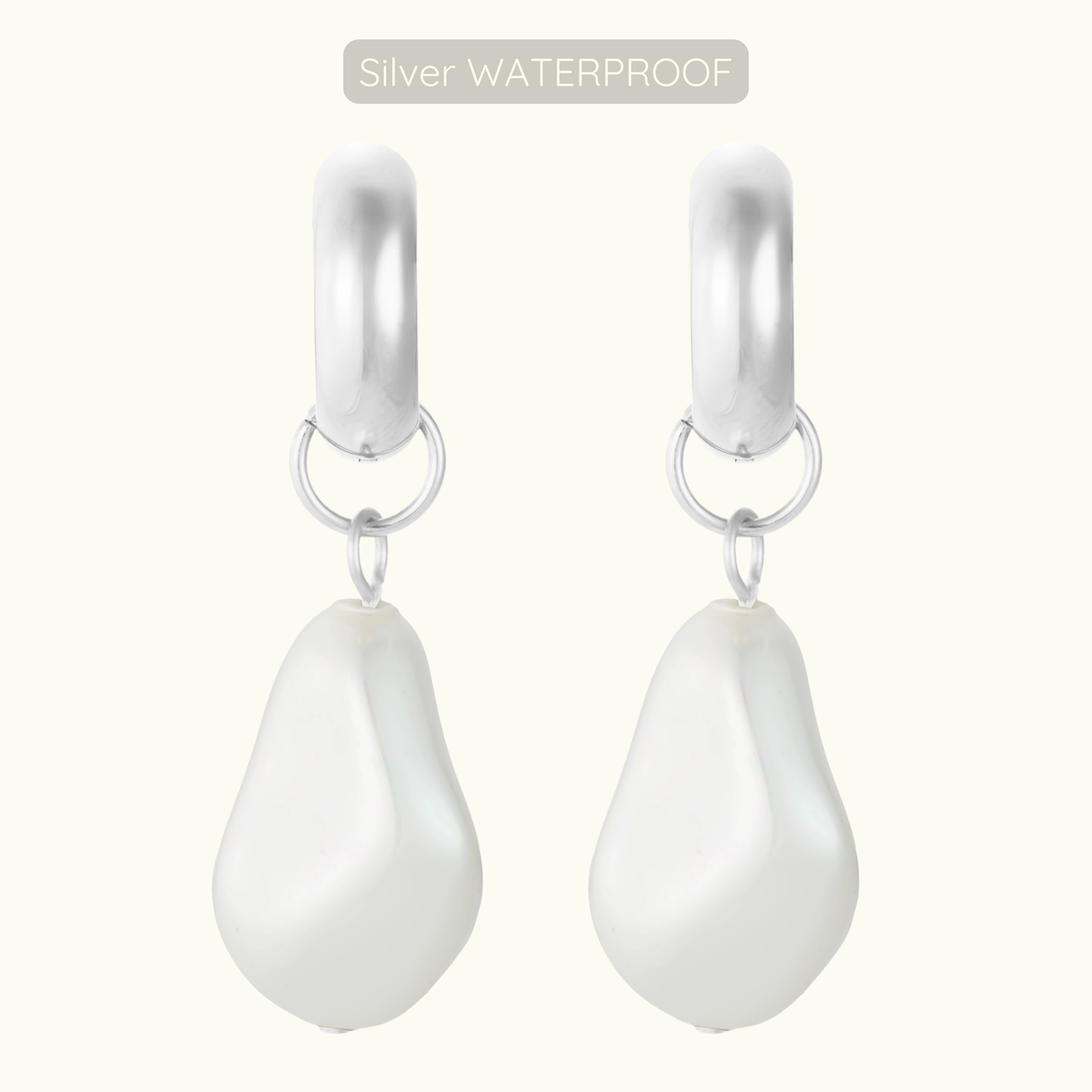 Marie Pearl Charm Hoops - Silver - WATERPROOF