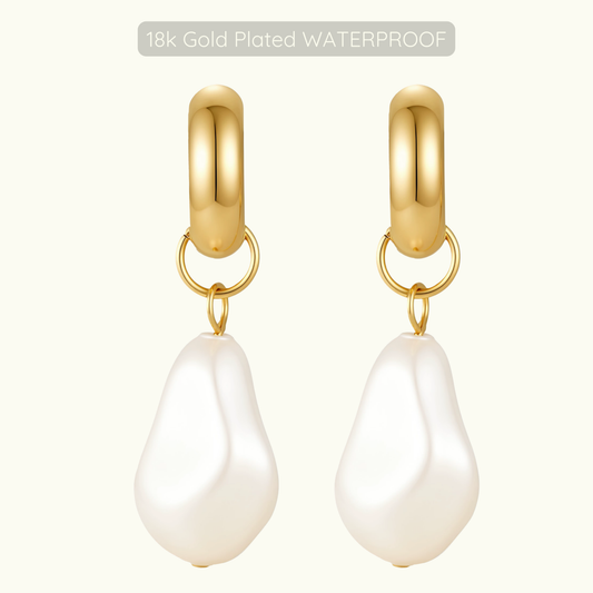 Marie Pearl Charm Hoops - 18k Gold Plated - WATERPROOF