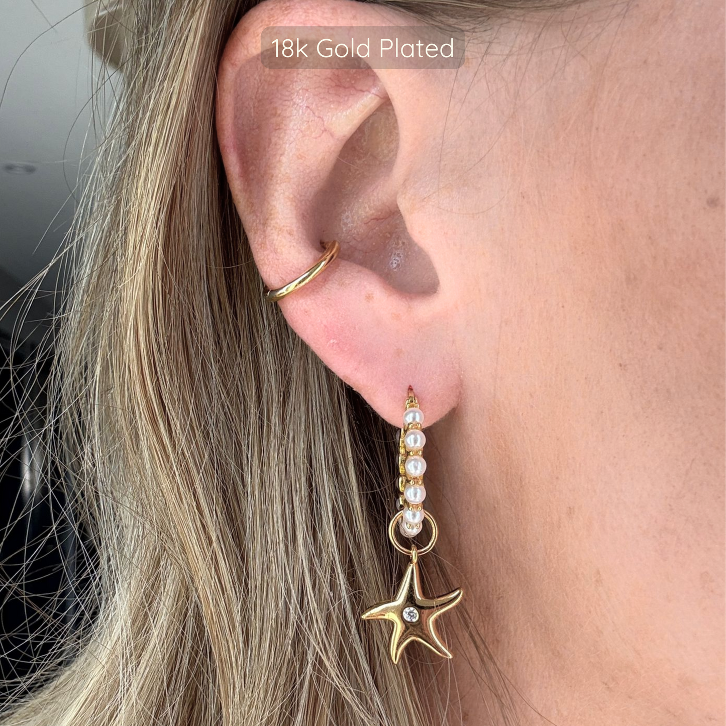 Madison Pearl Hoops with Starfish Charms - 18K Gold Plated