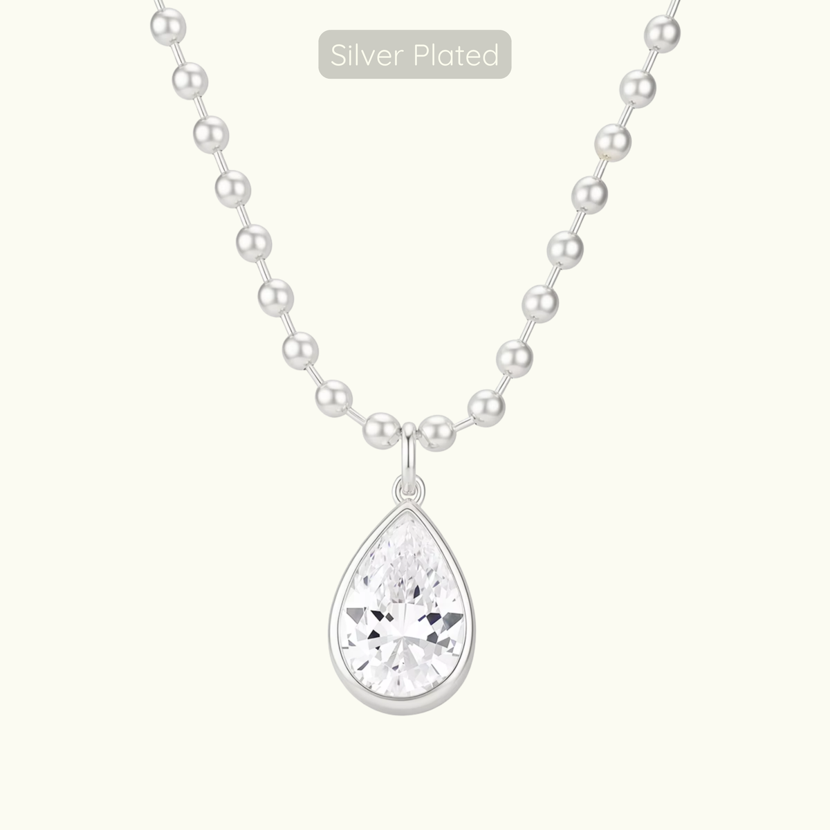 Michelle Teardop Charm Necklace - Silver Plated