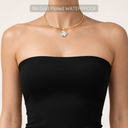 Holly Oval Stone Choker Necklace - 18k Gold Plated - Waterproof