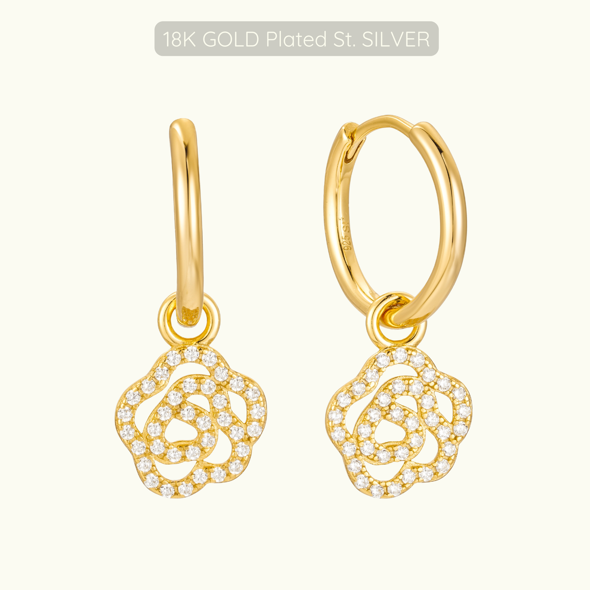 Rose Hoops - 18k Gold Plated 925 Sterling Silver