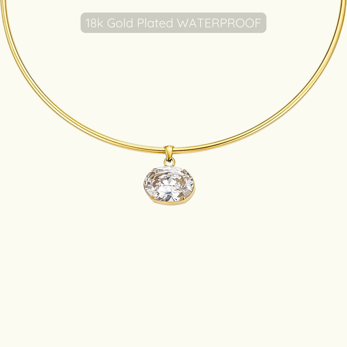 Holly Oval Stone Choker Necklace - 18k Gold Plated - Waterproof