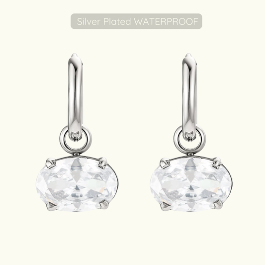 Holly Oval Stone Removeable Charm Hoops - Silver - Waterproof