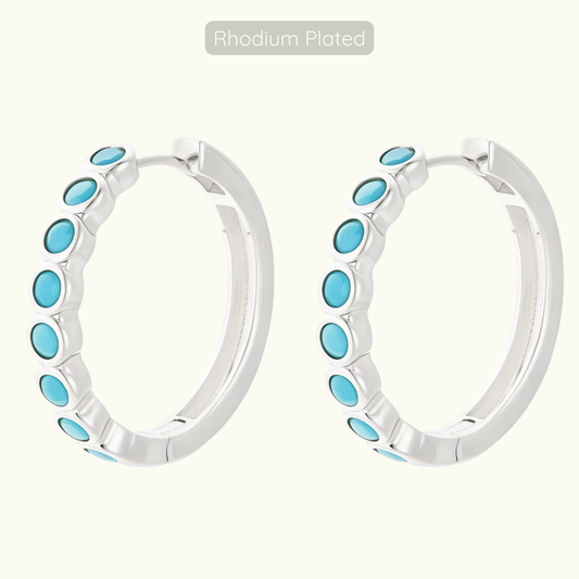 Sofia Hoops - Rhodium Plated with Turquoise Stones