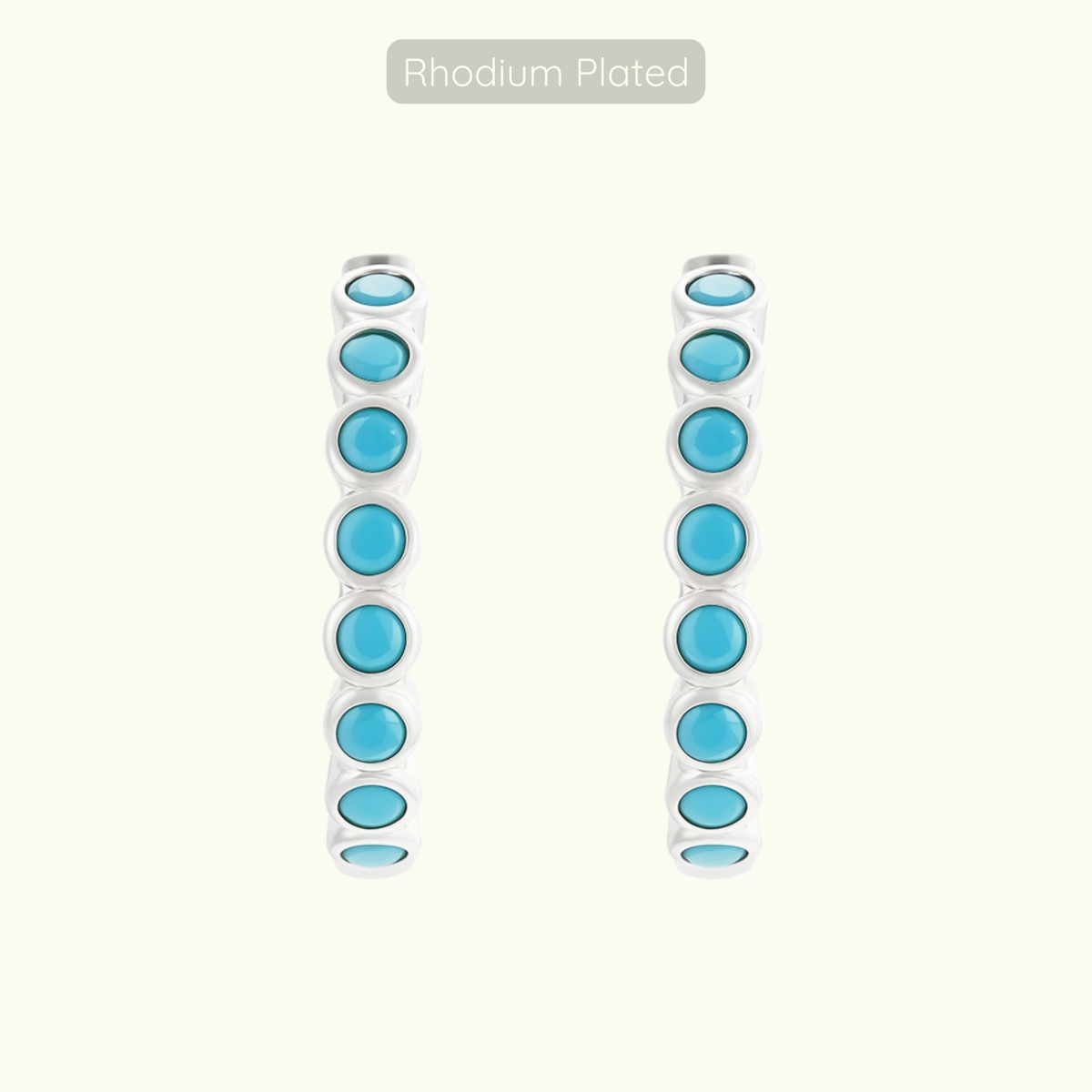 Sofia Hoops - Rhodium Plated with Turquoise Stones