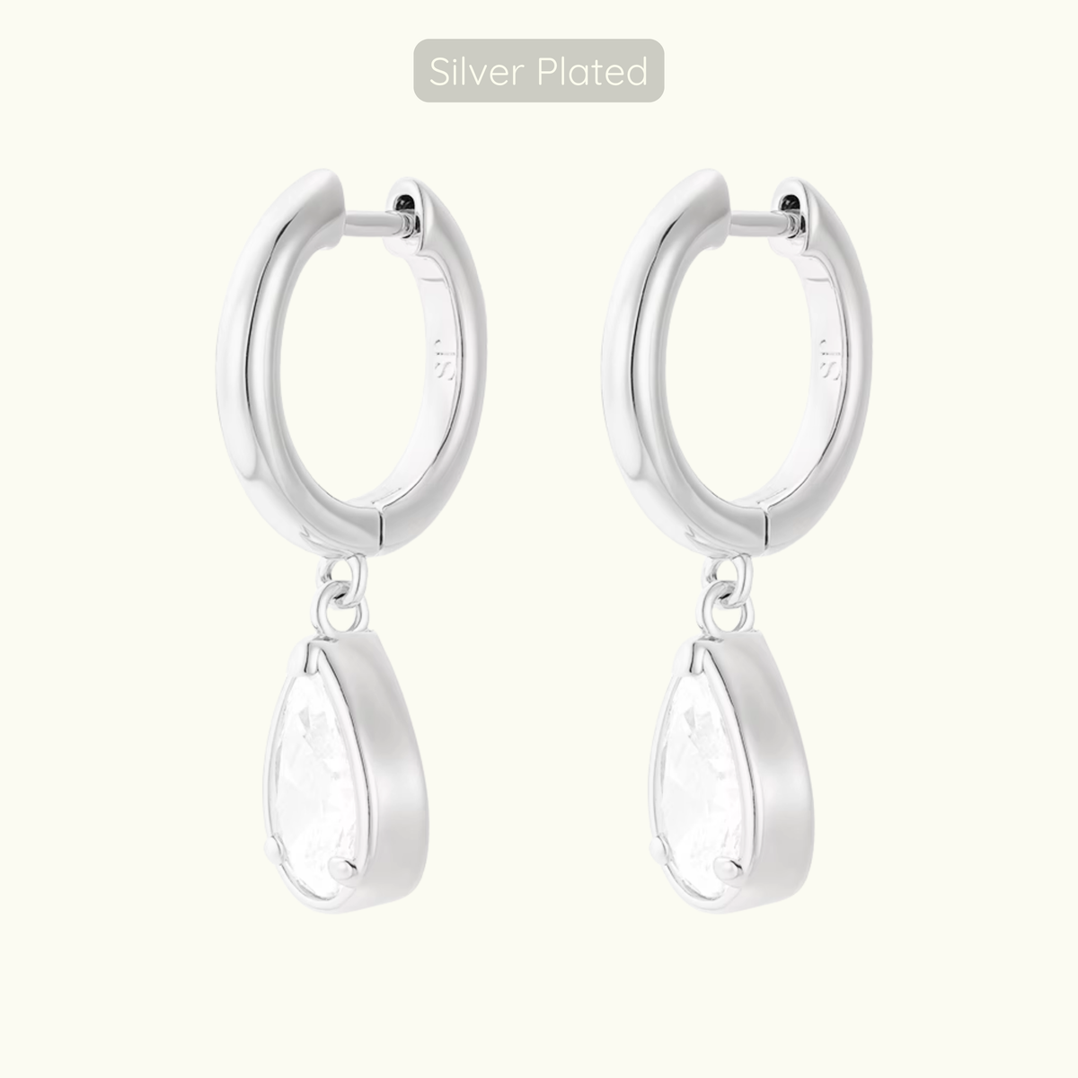 Michelle Teardop Charm Hoops - Silver Plated