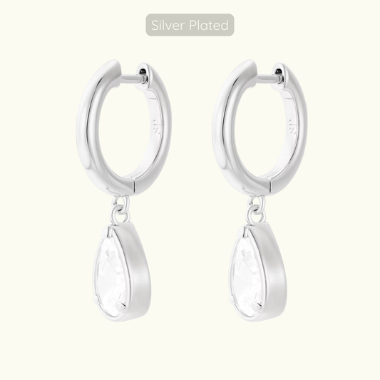 Michelle Teardop Charm Hoops - Silver Plated