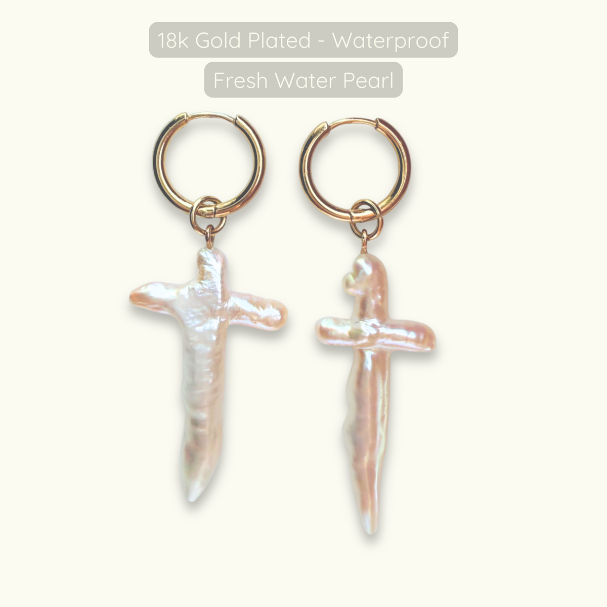 Suki Pearl Charm Hoops - 18k Gold Plated - WATERPROOF Hoops with Fresh Water Pearl