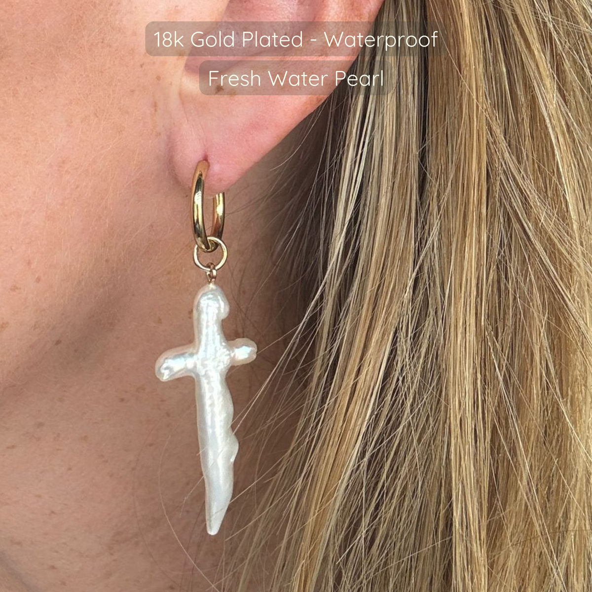 Suki Pearl Charm Hoops - 18k Gold Plated - WATERPROOF Hoops with Fresh Water Pearl