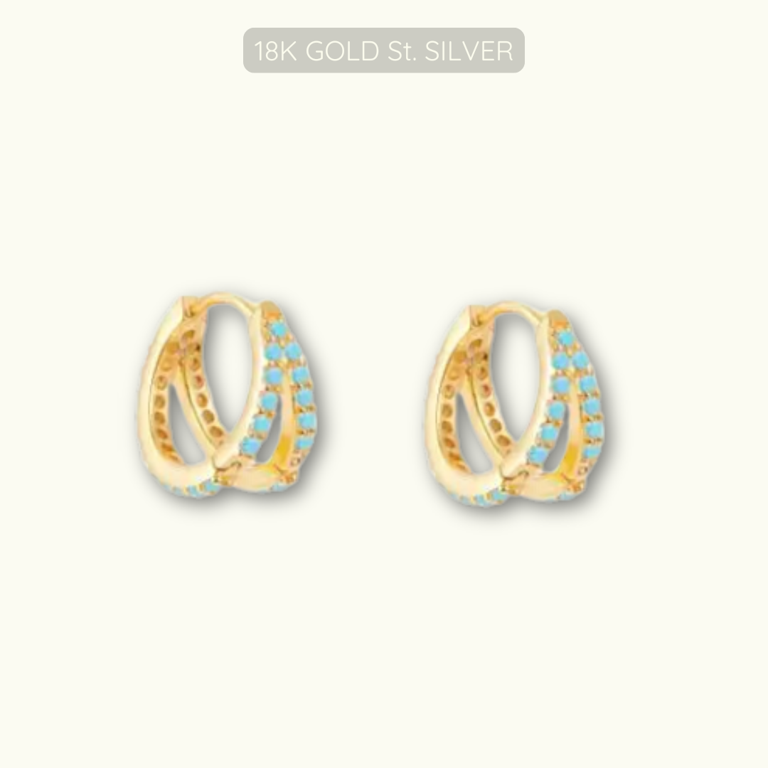Victoria Huggies - Turquoise Stones - 18k Gold Plated 925 Sterling Silver