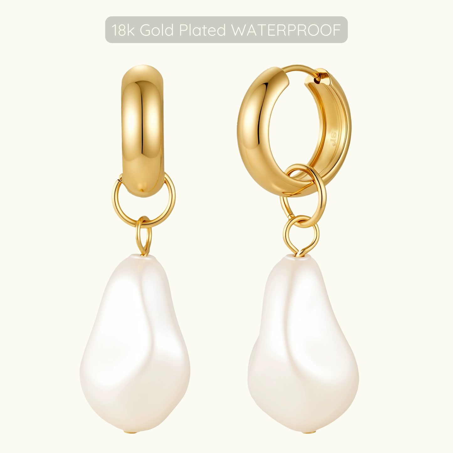 Marie Pearl Charm Hoops - 18k Gold Plated - WATERPROOF