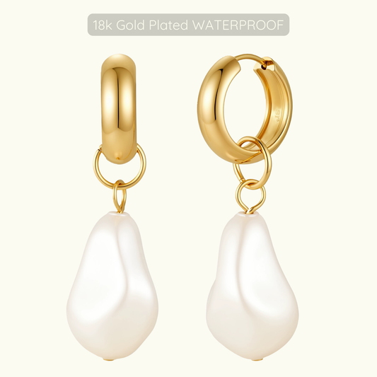 Marie Pearl Charm Hoops - 18k Gold Plated - WATERPROOF