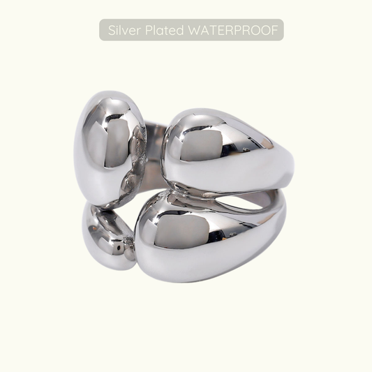 Double Delia Adjustable Ring - Silver - Waterproof