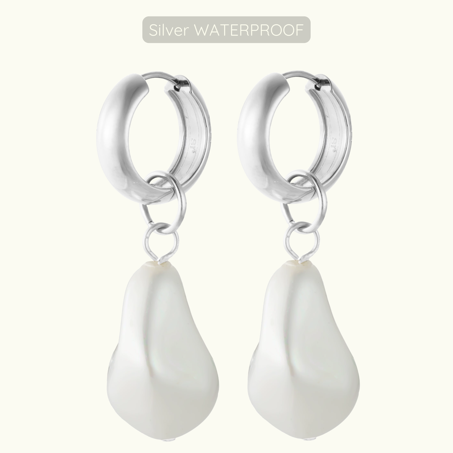 Marie Pearl Charm Hoops - Silver - WATERPROOF