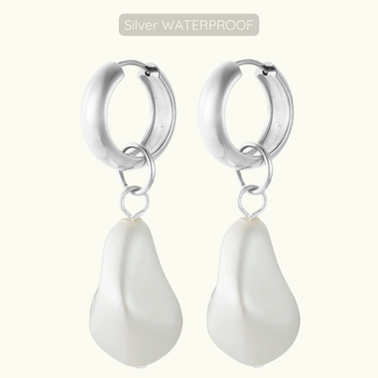 Marie Pearl Charm Hoops - Silver - WATERPROOF