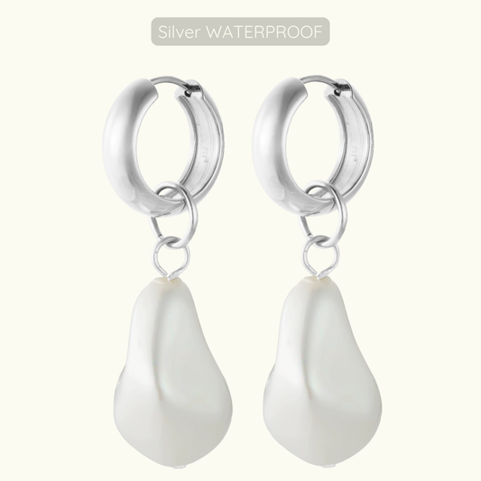 Marie Pearl Charm Hoops - Silver - WATERPROOF
