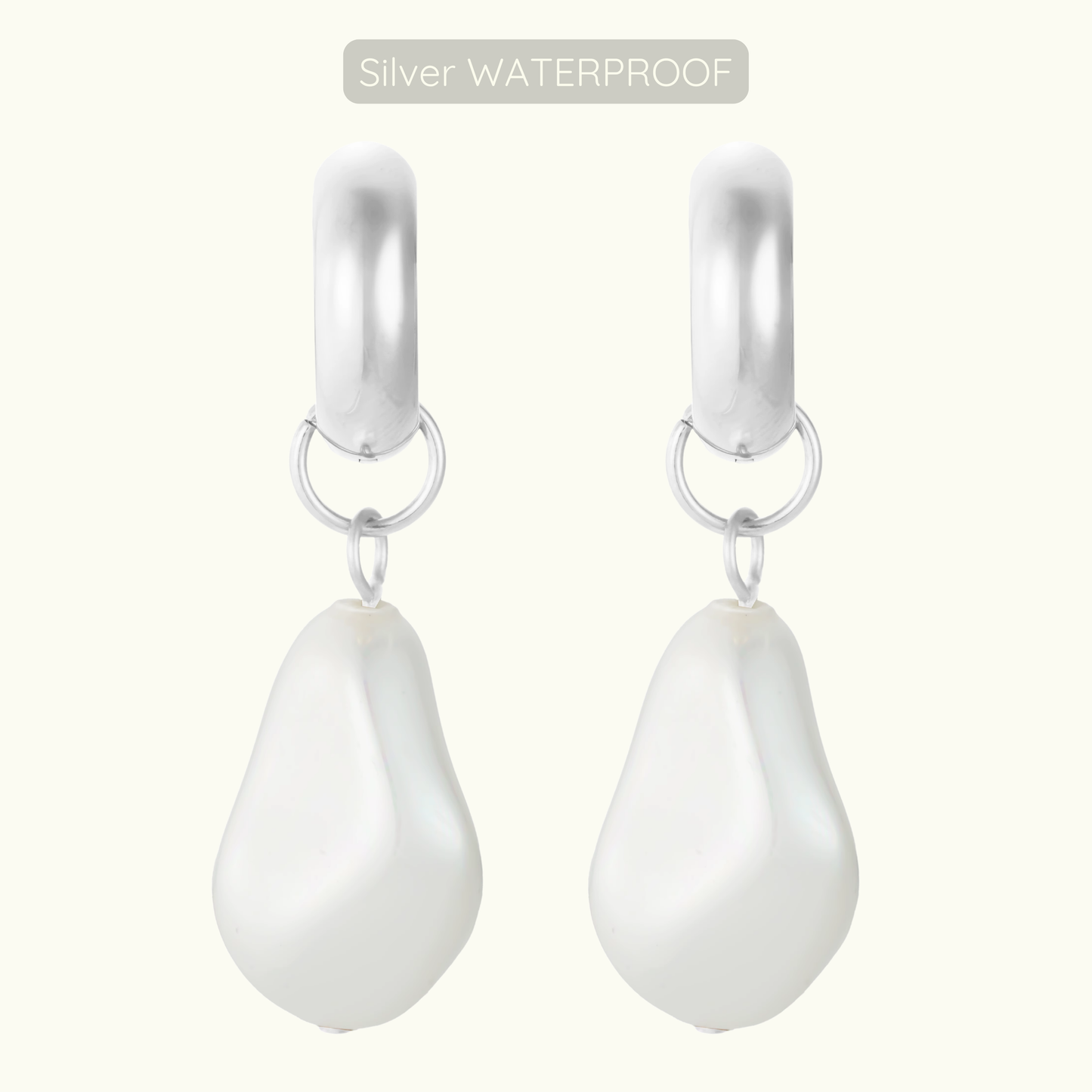 Marie Pearl Charm Hoops - Silver - WATERPROOF