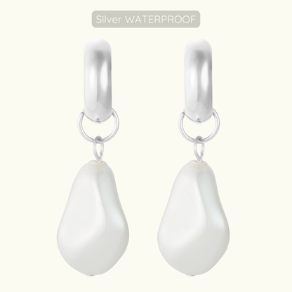 Marie Pearl Charm Hoops - Silver - WATERPROOF