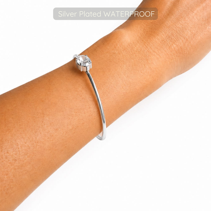 Holly Oval Stone Bangle - Silver - Waterproof
