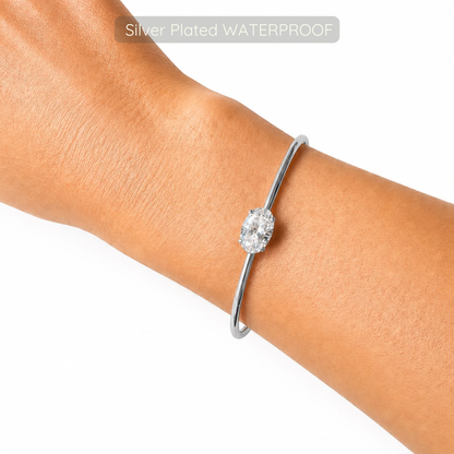 Holly Oval Stone Bangle - Silver - Waterproof