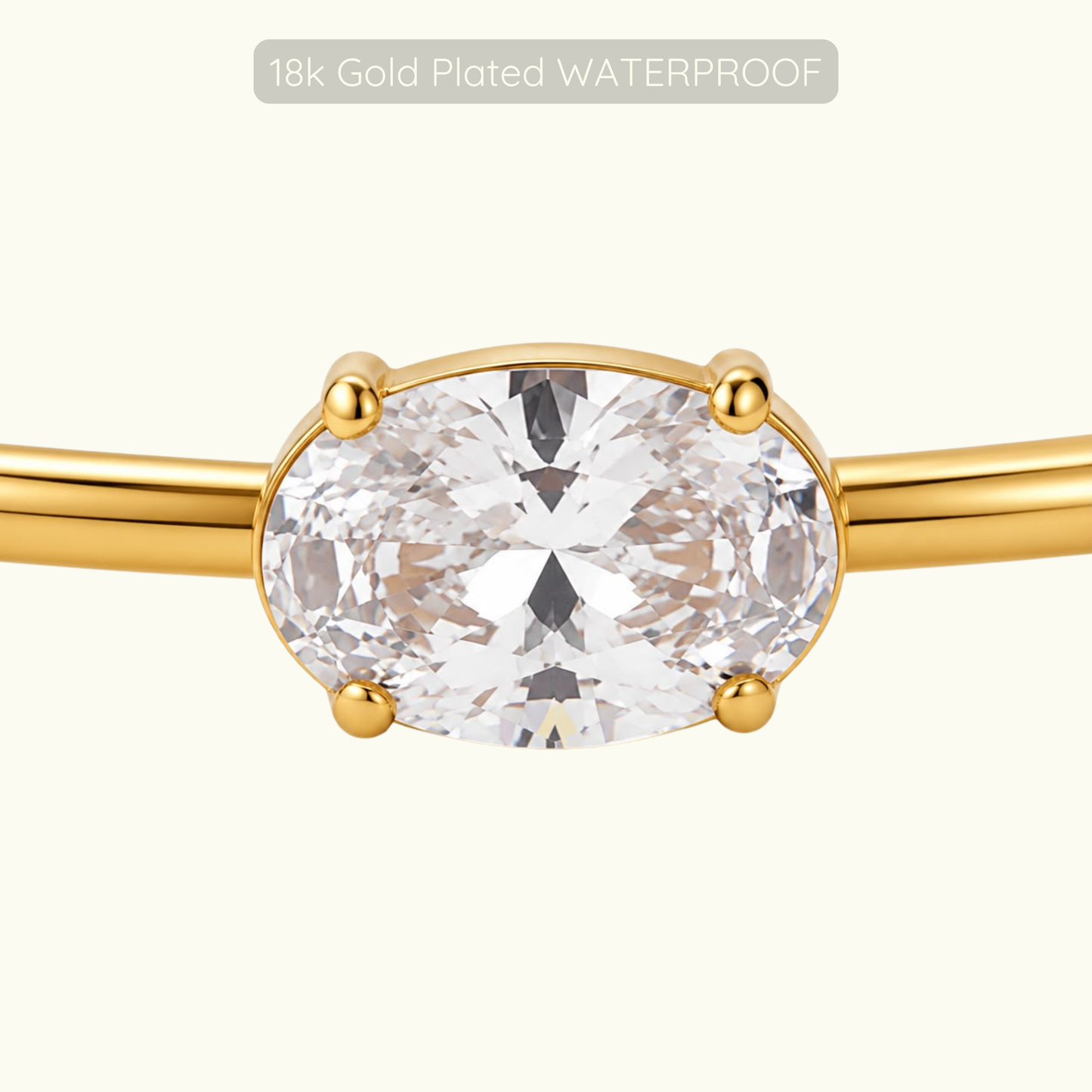 Holly Oval Stone Bangle - 18k Gold Plated - Waterproof
