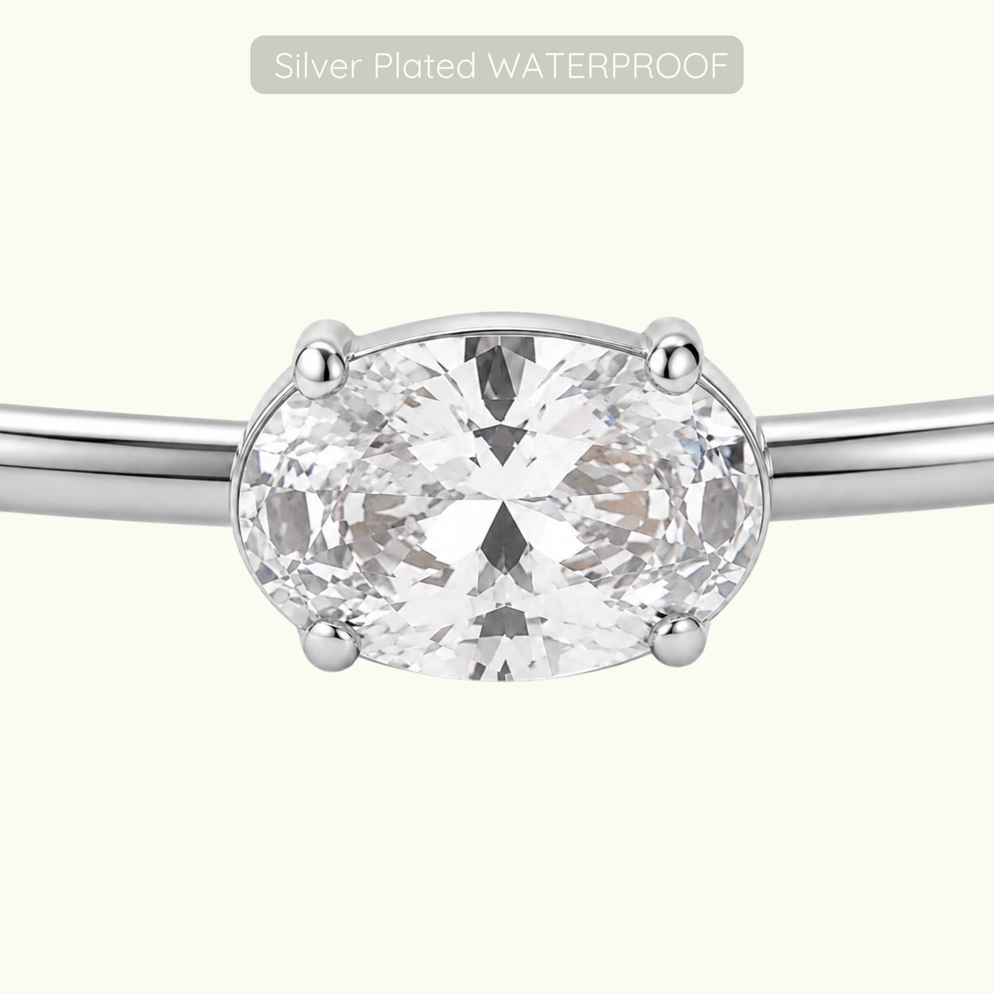 Holly Oval Stone Bangle - Silver - Waterproof