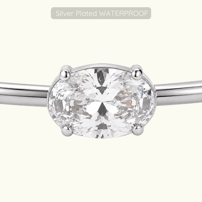 Holly Oval Stone Bangle - Silver - Waterproof