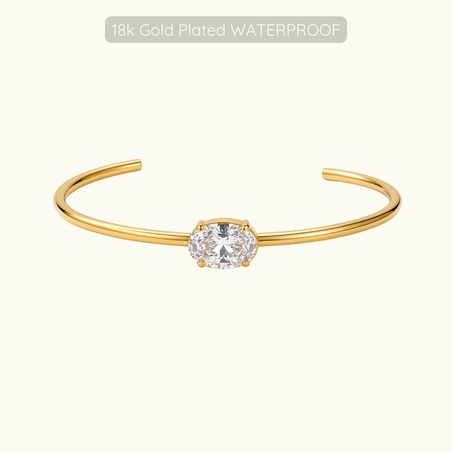 Holly Oval Stone Bangle - 18k Gold Plated - Waterproof