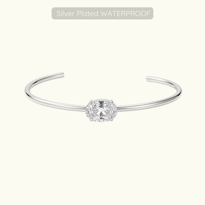 Holly Oval Stone Bangle - Silver - Waterproof