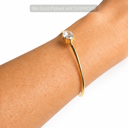 Holly Oval Stone Bangle - 18k Gold Plated - Waterproof