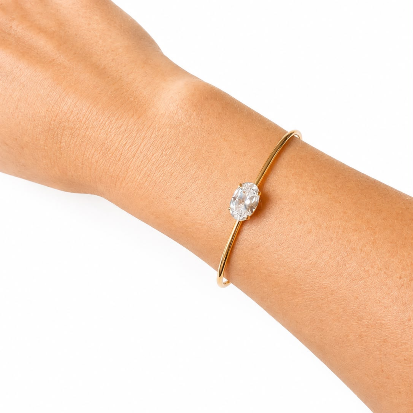 Holly Oval Stone Bangle - 18k Gold Plated - Waterproof