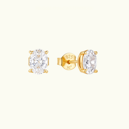 Holly Oval Stone Studs - Large - 18k Gold Plated 925 Sterling Silver