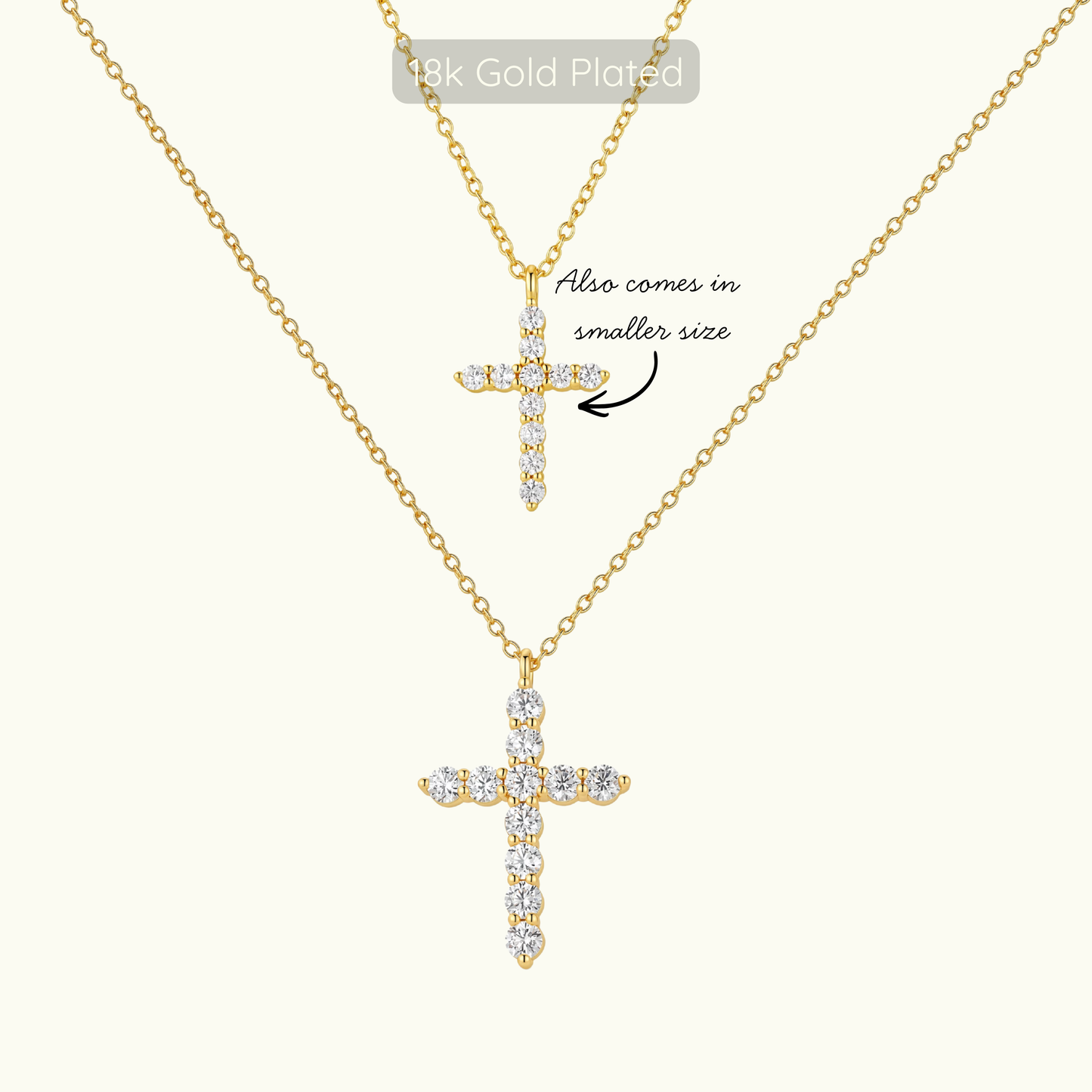 Loraine Cross Necklace -  Large - 18k Gold Plated