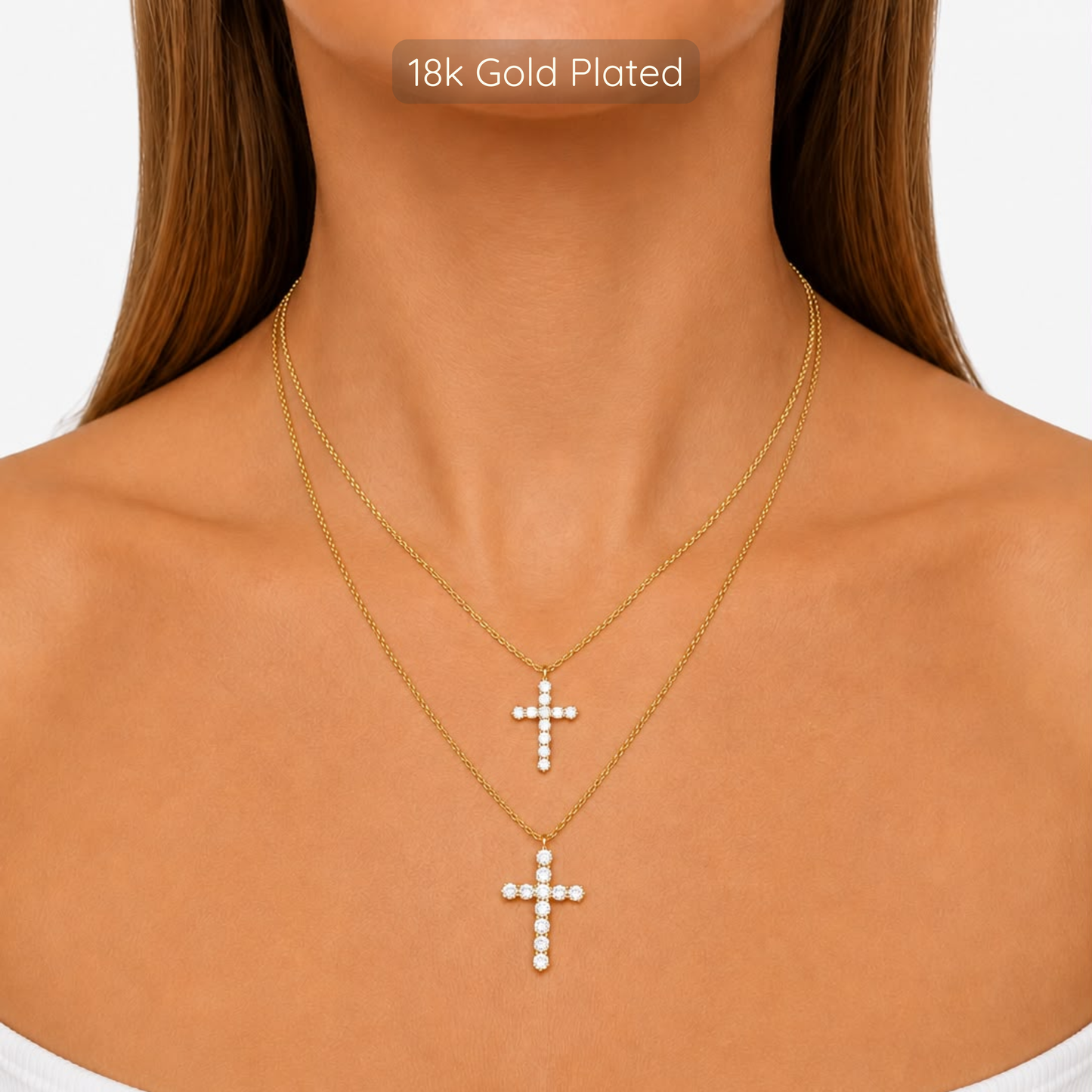 Loraine Cross Necklace -  Large - 18k Gold Plated