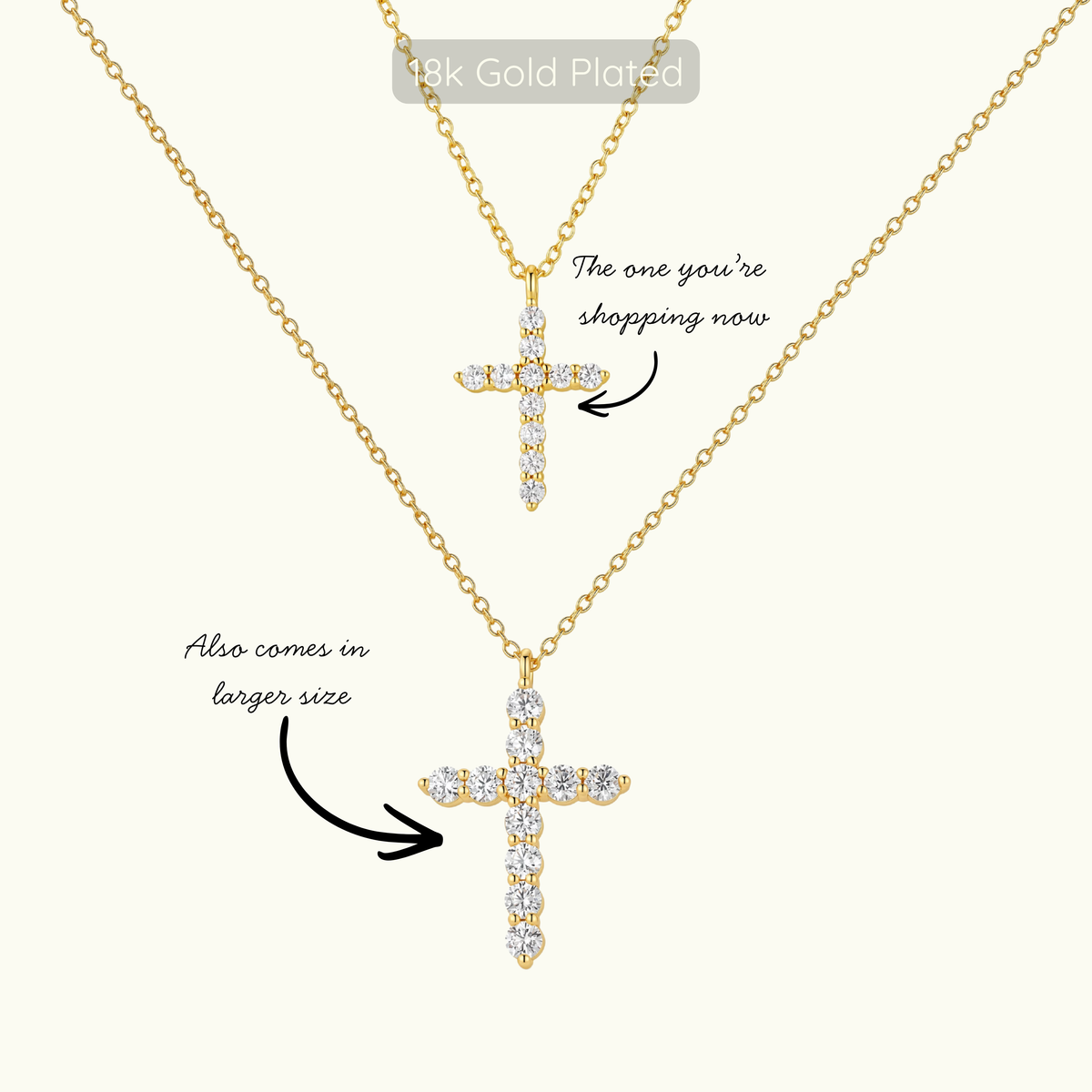 Large Loraine Cross Necklace - 18k Gold Plated