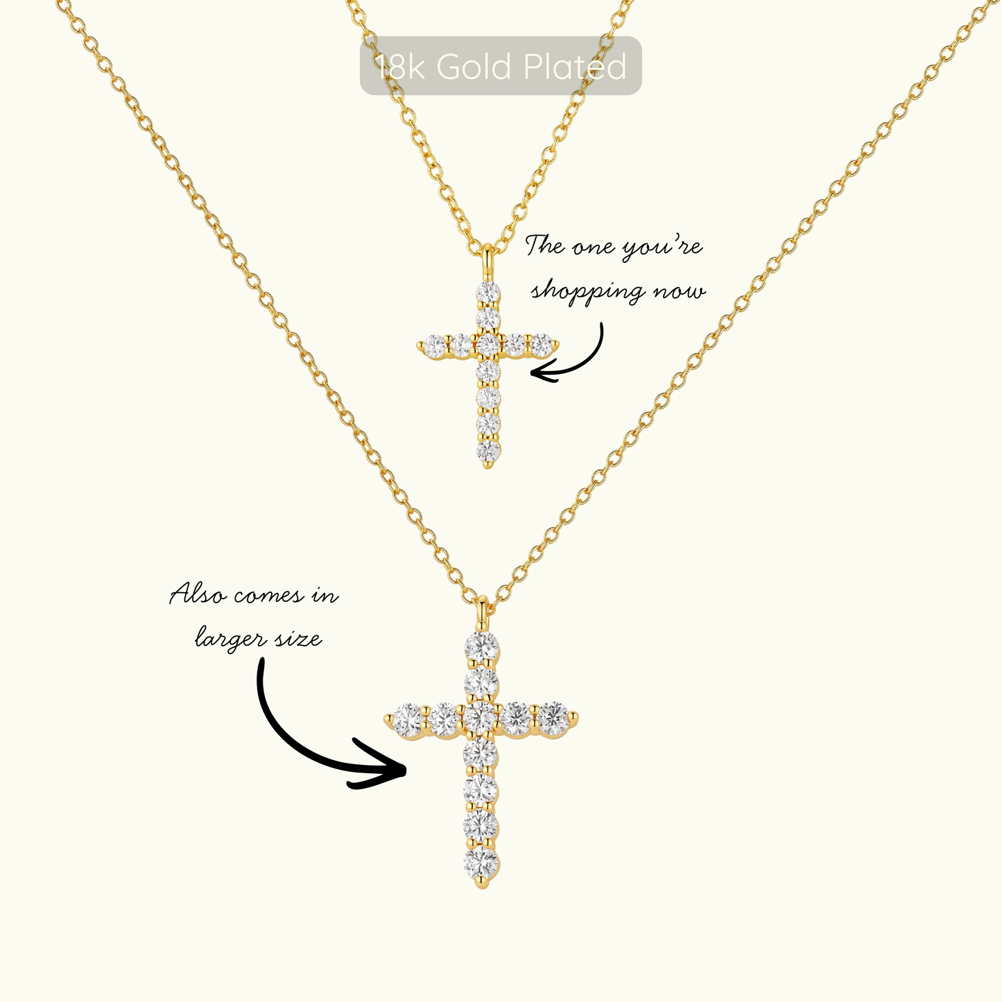 Small Loraine Cross Necklace - 18k Gold Plated