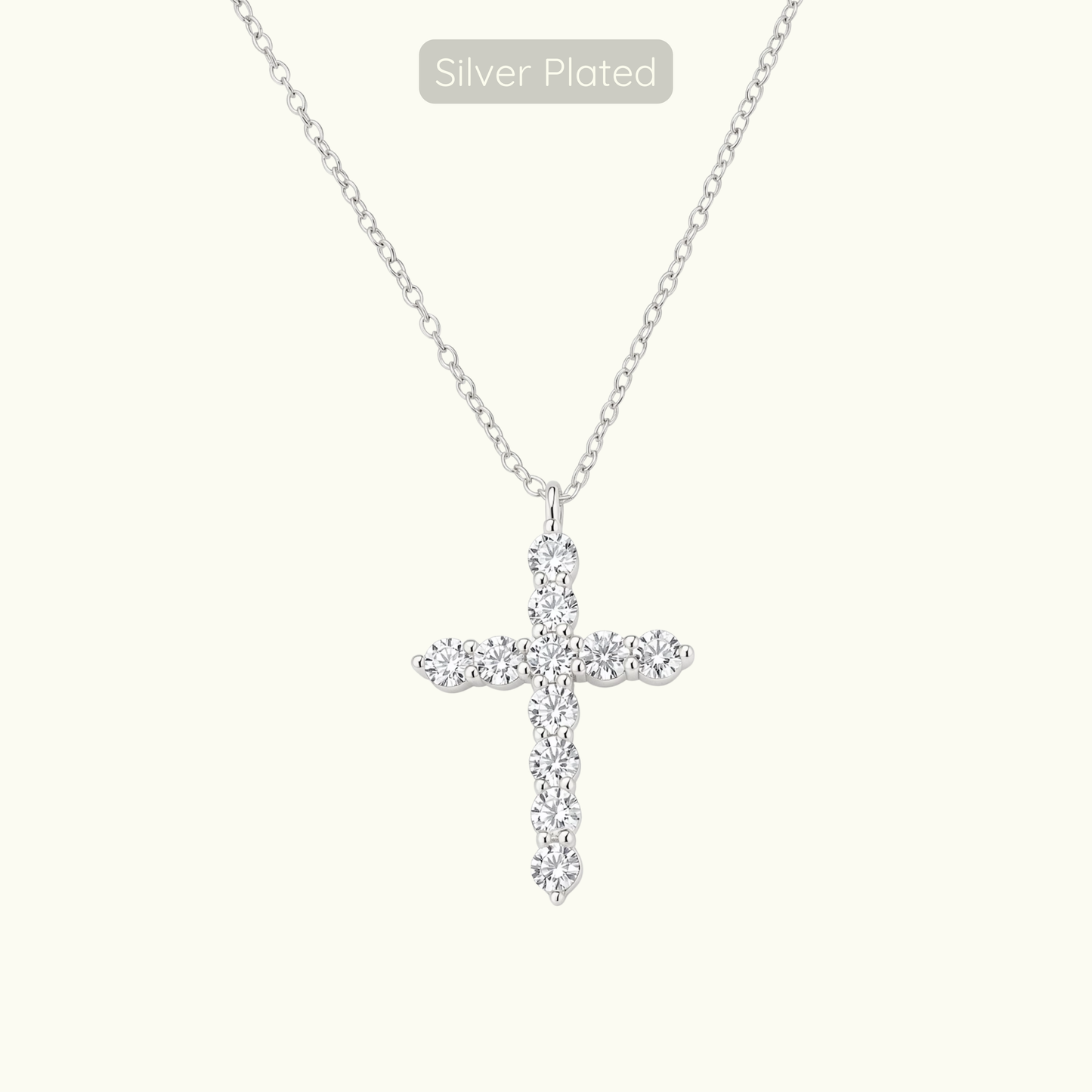 Large Loraine Cross Necklace - Silver Plated