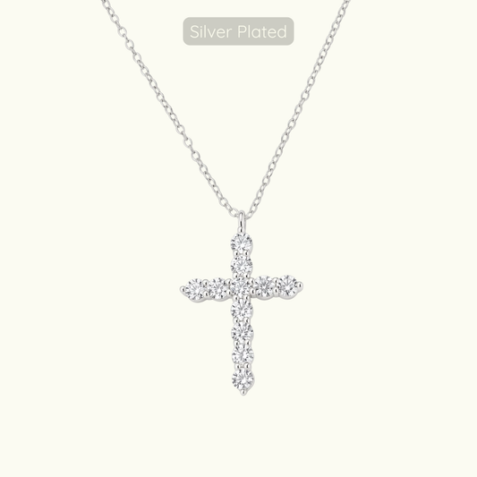Large Loraine Cross Necklace - Silver Plated