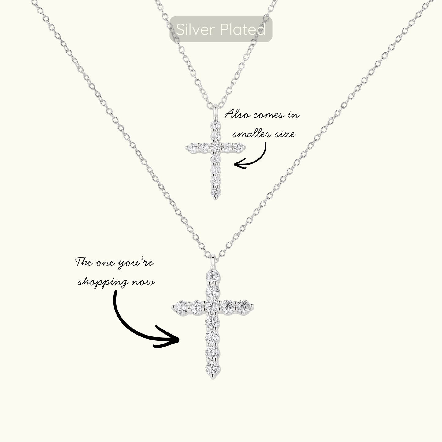 Large Loraine Cross Necklace - Silver Plated