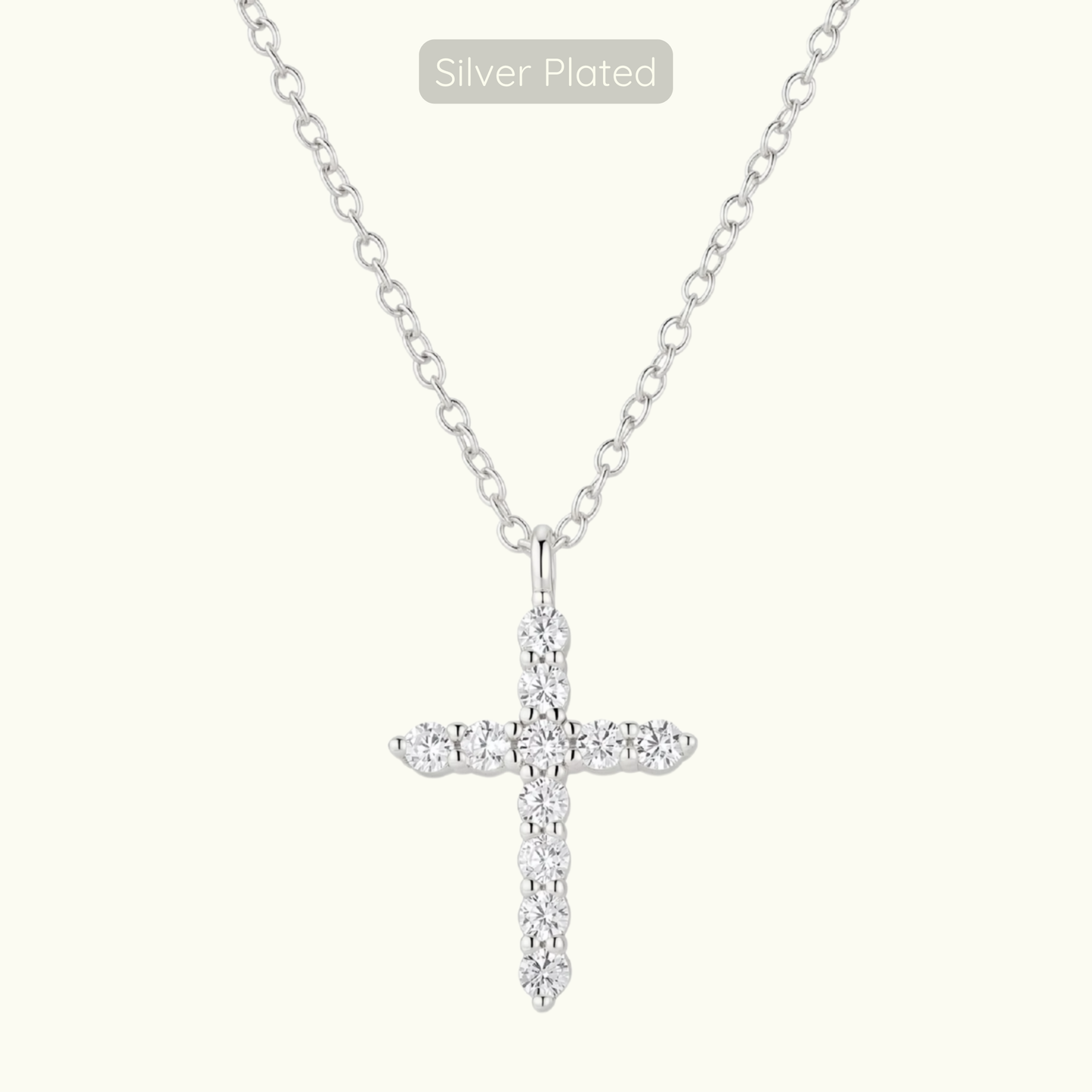 Small Loraine Cross Necklace - Silver Plated