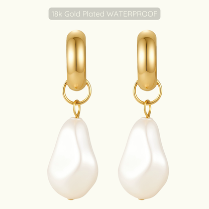 Marie Pearl Charm Hoops - 18k Gold Plated - WATERPROOF