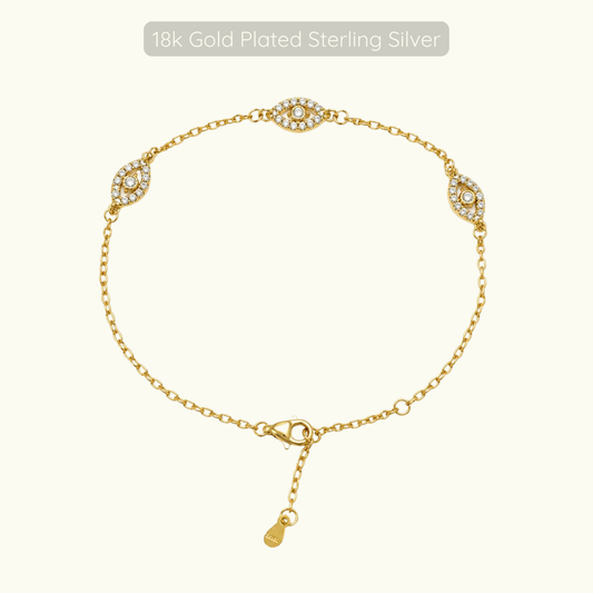 Evil Eye Bracelet - 18k Gold Plated Sterling Silver