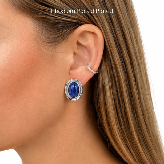 Phyllis Studs - Rhodium Plated - Sodalite