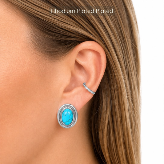 Phyllis Studs - Rhodium Plated - Turquoise