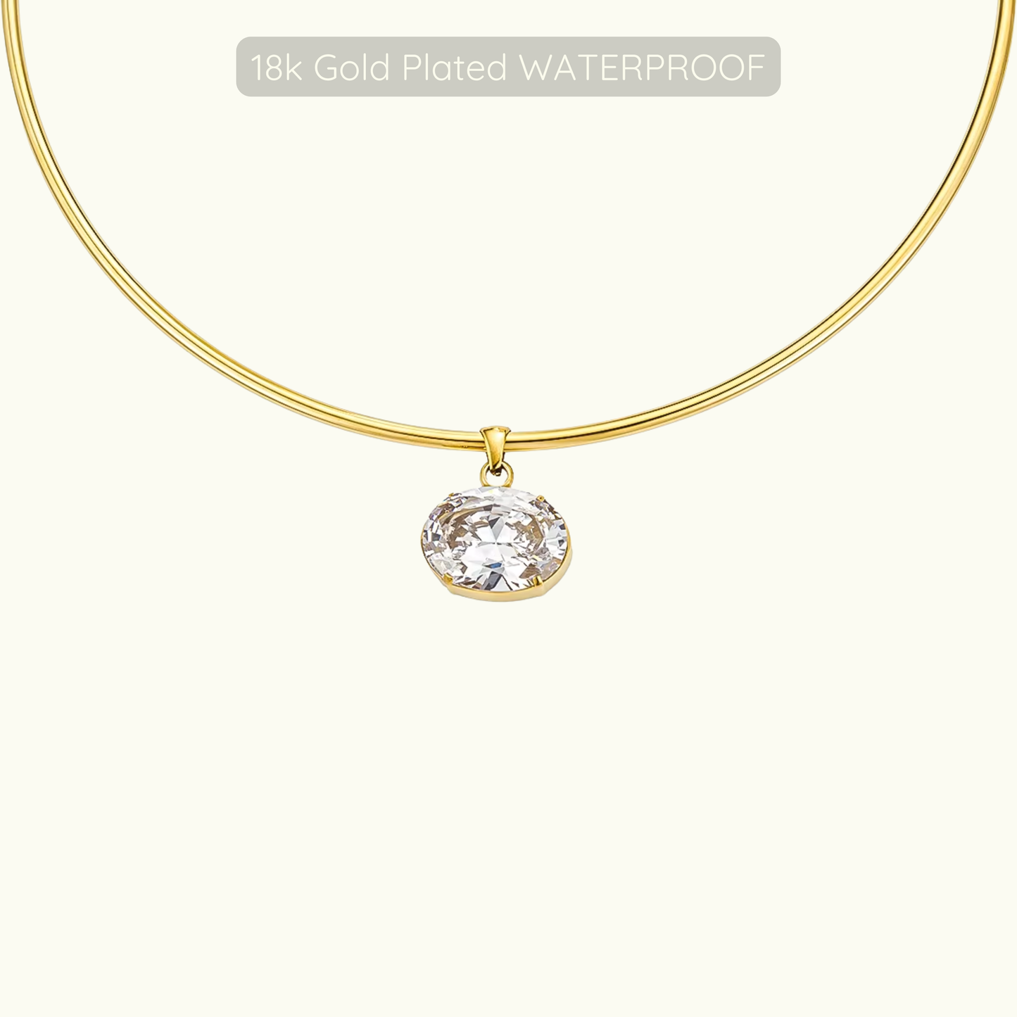Holly Oval Stone Choker Necklace - 18k Gold Plated - Waterproof