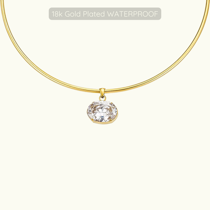 Holly Oval Stone Choker Necklace - 18k Gold Plated - Waterproof
