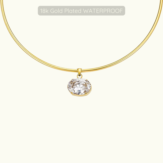 Holly Oval Stone Choker Necklace - 18k Gold Plated - Waterproof